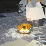 centro tavola margherita e candele acquatiche